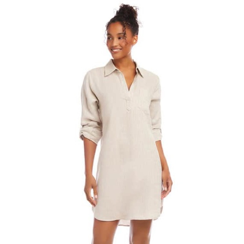 NWOT KarenKane Linen Shirtdress with Roll Tab Sleeve 100% Linen Sz L
